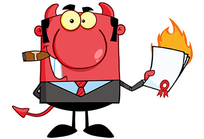 A devil is Holding a flaming-Contract for a loan, leasing a car issues