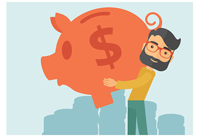 Cartoon of a man holding a large piggy bank